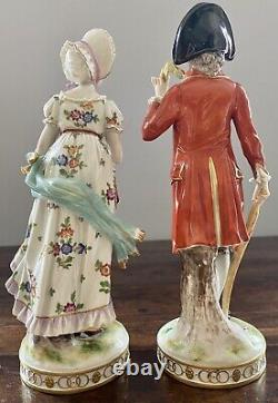 Volkstedt Porcelain Pair Figures Lady & Gentleman Germany Antique Signed Rare
