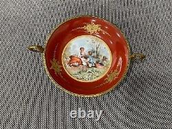 Vtg Antique French Gilt Metal Mounted Porcelain Dish Courting Couple Dec. Signed