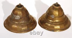 Vtg Antique Pair B&h Signed Stamped Brass Ceiling Canopy Fixture Chandelier