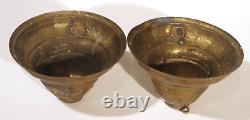 Vtg Antique Pair B&h Signed Stamped Brass Ceiling Canopy Fixture Chandelier