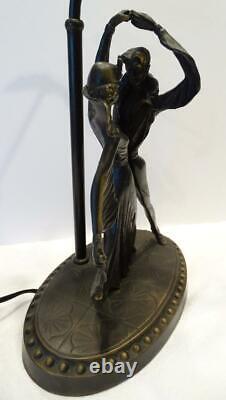 Vtg Art Deco Bronze Dancers, Dancing Couple, Man & Woman Figural Lamp Signed