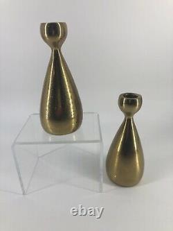 Vtg Jenfred Ware Brass Candlesticks Pair 2 Ben Seibel Signed Mid Century Modern