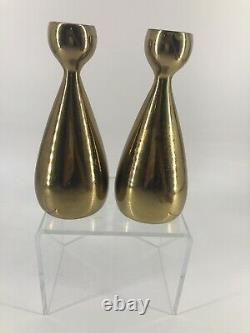 Vtg Jenfred Ware Brass Candlesticks Pair 2 Ben Seibel Signed Mid Century Modern