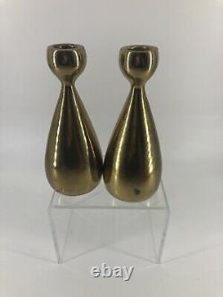 Vtg Jenfred Ware Brass Candlesticks Pair 2 Ben Seibel Signed Mid Century Modern