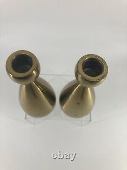 Vtg Jenfred Ware Brass Candlesticks Pair 2 Ben Seibel Signed Mid Century Modern