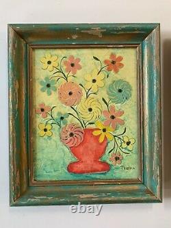 Vtg Multimedia Painting Floral Still Life Original Art Pair Signed Thelma