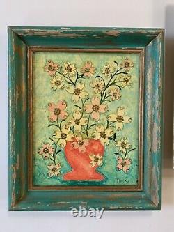 Vtg Multimedia Painting Floral Still Life Original Art Pair Signed Thelma