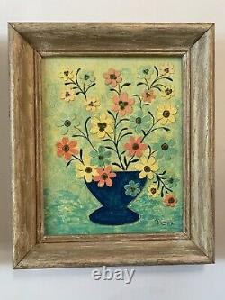 Vtg Multimedia Painting Floral Still Life Original Art Pair Signed Thelma