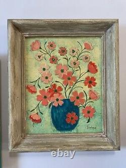 Vtg Multimedia Painting Floral Still Life Original Art Pair Signed Thelma