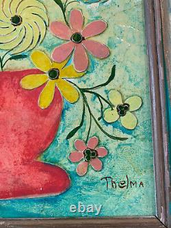 Vtg Multimedia Painting Floral Still Life Original Art Pair Signed Thelma