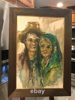 Vtg Signed Oil Painting 20x31 Canvas Impressionism Old Couple Wonderful Faces
