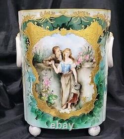 W Guerin Limoges HP COURTING COUPLE Porcelain Jardinière/Cache Pot 12,5 SIGNED