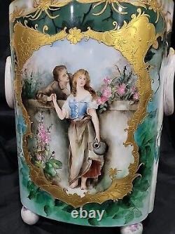 W Guerin Limoges HP COURTING COUPLE Porcelain Jardinière/Cache Pot 12,5 SIGNED