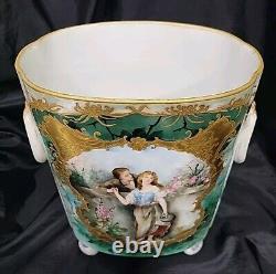 W Guerin Limoges HP COURTING COUPLE Porcelain Jardinière/Cache Pot 12,5 SIGNED