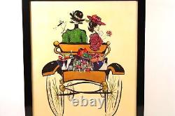 Whimsical Oil Painting On Canvas Antique Car Courting Couple Signed