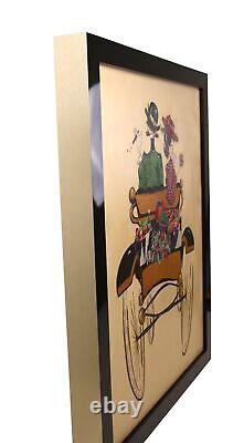 Whimsical Oil Painting On Canvas Antique Car Courting Couple Signed