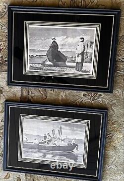 Winslow Homer Pair 1873 Dad's Coming, Gloucester Harbor Framed Matted Antique