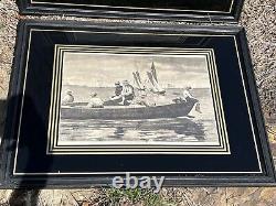 Winslow Homer Pair 1873 Dad's Coming, Gloucester Harbor Framed Matted Antique