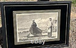 Winslow Homer Pair 1873 Dad's Coming, Gloucester Harbor Framed Matted Antique