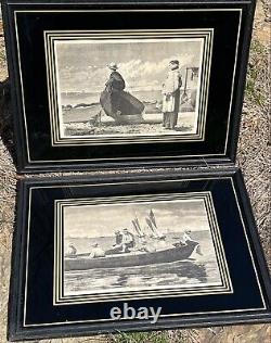 Winslow Homer Pair 1873 Dad's Coming, Gloucester Harbor Framed Matted Antique