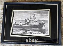 Winslow Homer Pair 1873 Dad's Coming, Gloucester Harbor Framed Matted Antique