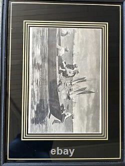 Winslow Homer Pair 1873 Dad's Coming, Gloucester Harbor Framed Matted Antique