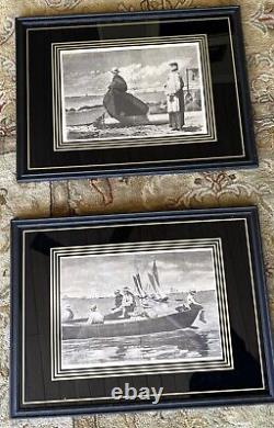 Winslow Homer Pair 1873 Dad's Coming, Gloucester Harbor Framed Matted Antique