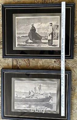 Winslow Homer Pair 1873 Dad's Coming, Gloucester Harbor Framed Matted Antique