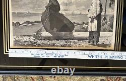 Winslow Homer Pair 1873 Dad's Coming, Gloucester Harbor Framed Matted Antique