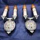 Wired Pair Of Signed Antique Riddle Sconces Two Arm Sconce Fixtures 1c
