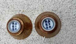 Wonderful Antique Japanese Pair of Porcelain Small kinraden Bowls Signed