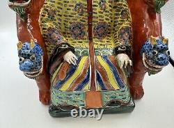 Wonderful Antique Pair Chinese Emperor & Empress Famille Rose Porcelain Statues