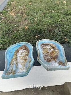 Wonderful Antique Pair Of Italy Ceramic Plaques Hanging Wall Signed