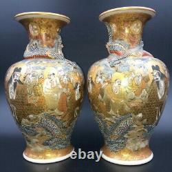 Wonderful large signed pair of antique Japanese satsuma vases Meiji c 1880 10