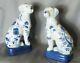 Wong Lee 1895 Porcelain Pair Of Blue & White Floral Mantle Book End Dog Statues