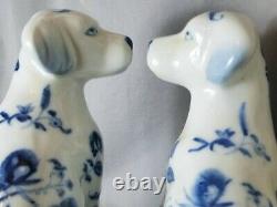 Wong Lee 1895 Porcelain Pair of Blue & White Floral Mantle Book End Dog Statues