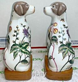 Wong Lee 1895 Porcelain Pair of Floral Mantle Book End Dog Statues Figurines 8