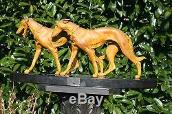 XL Art deco 1930 SCALI signed Pair couple greyhounds whippets spelter bronze