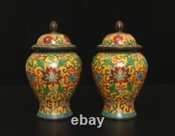 Xuan Signed Pair Old Chinese Bronze Cloisonne Enamel Vase withflower