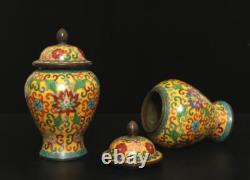 Xuan Signed Pair Old Chinese Bronze Cloisonne Enamel Vase withflower